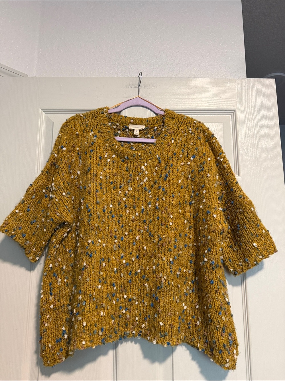 Freeway Mustard Speckled Knit Short Sleeve Sweater